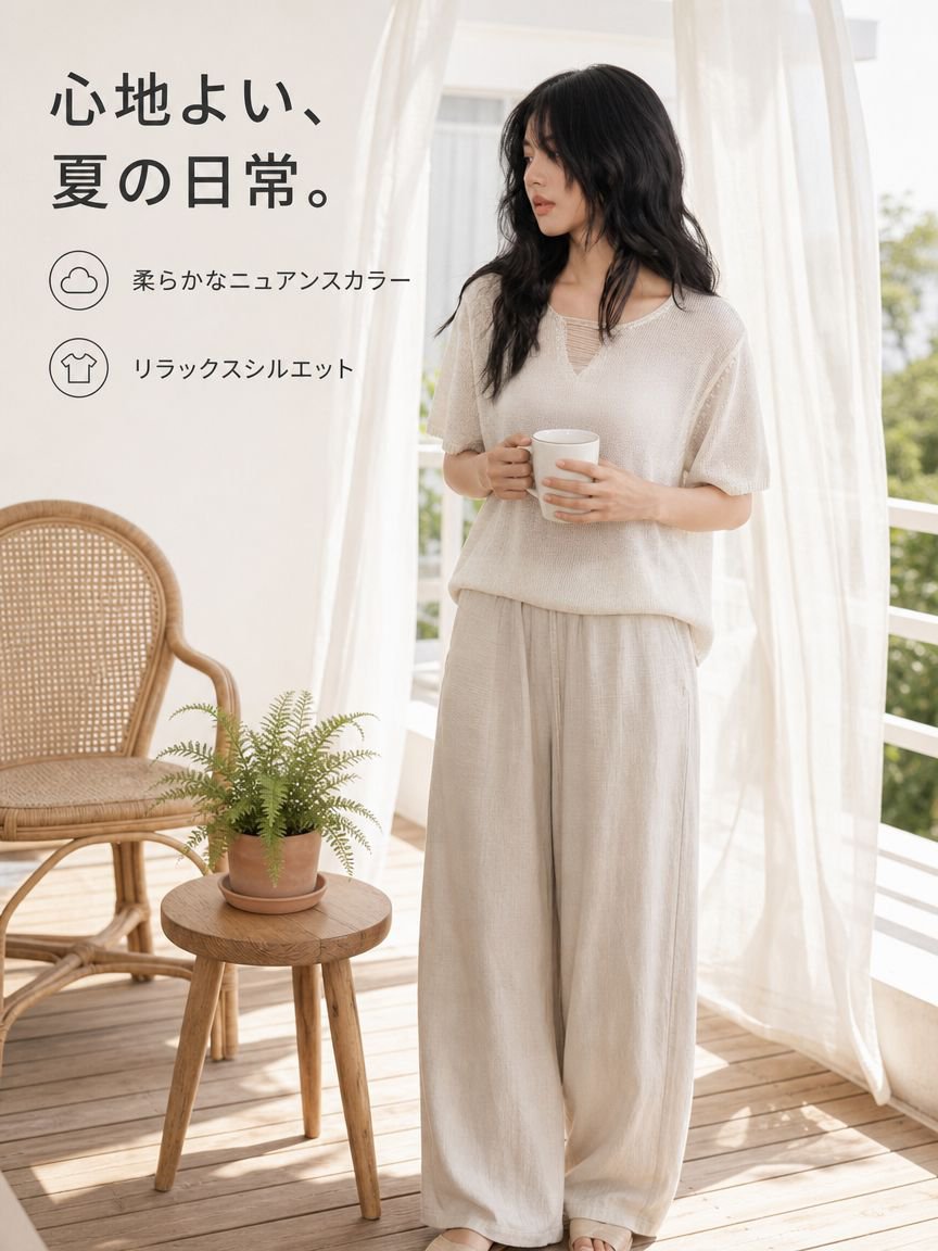 夏用ゆったりVネックレディースTシャツ