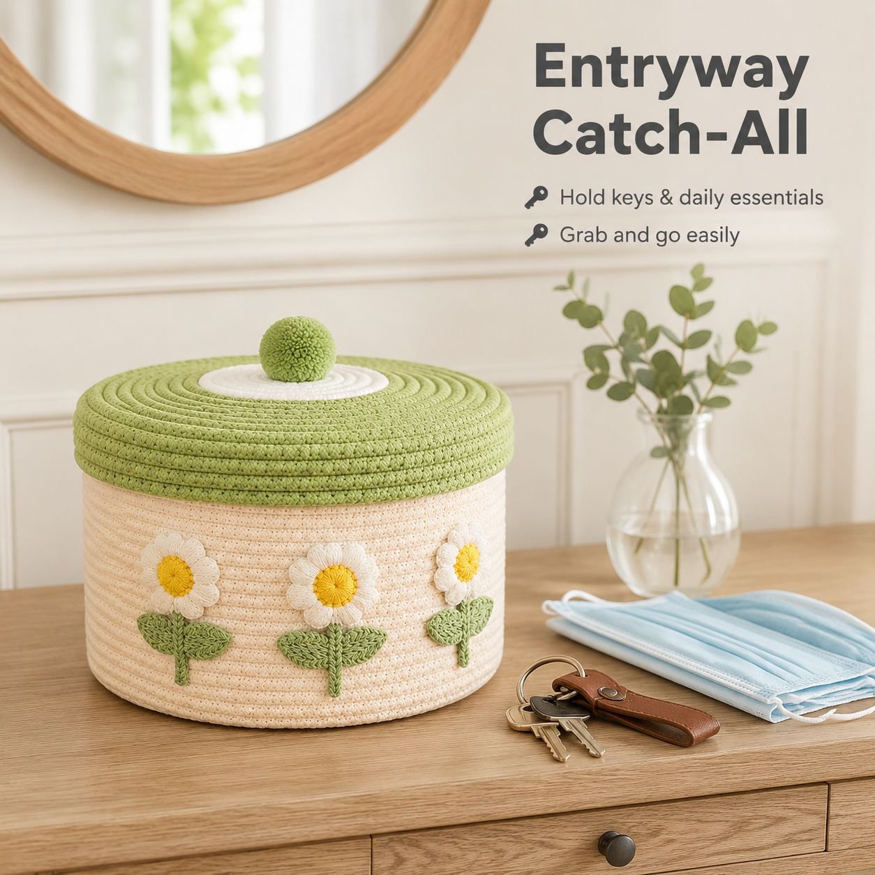 Lidded Cotton Woven Storage Basket