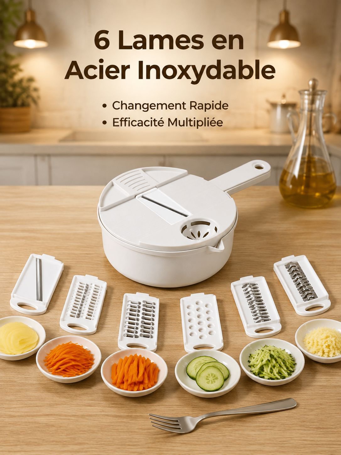 Ensemble multifonction 6 pièces pour légumes - essoreuse, râpe et coupe-légumes