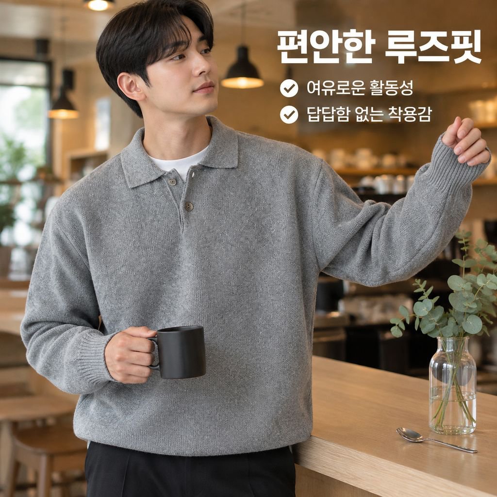 남성 F/W 루즈핏 카라 폴로넥 무지 니트 스웨터