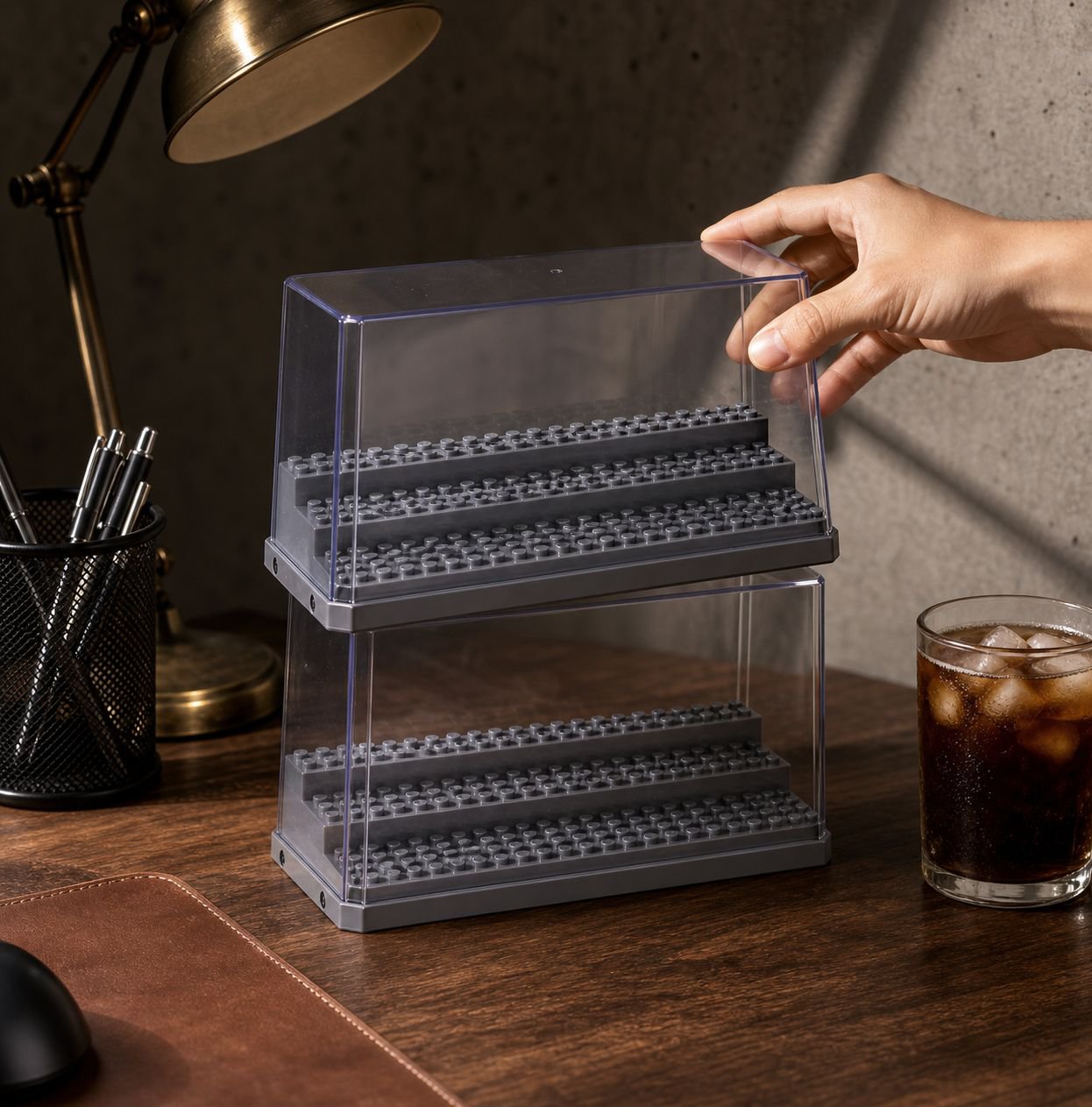 Building Block Storage Rack Organizer with Display Light