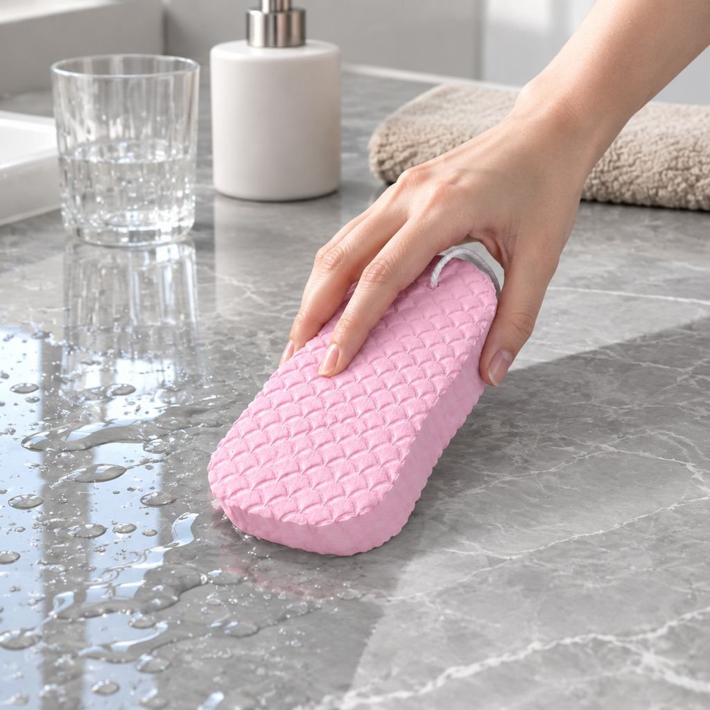 Close-up view of soft and absorbent PVA sponge material