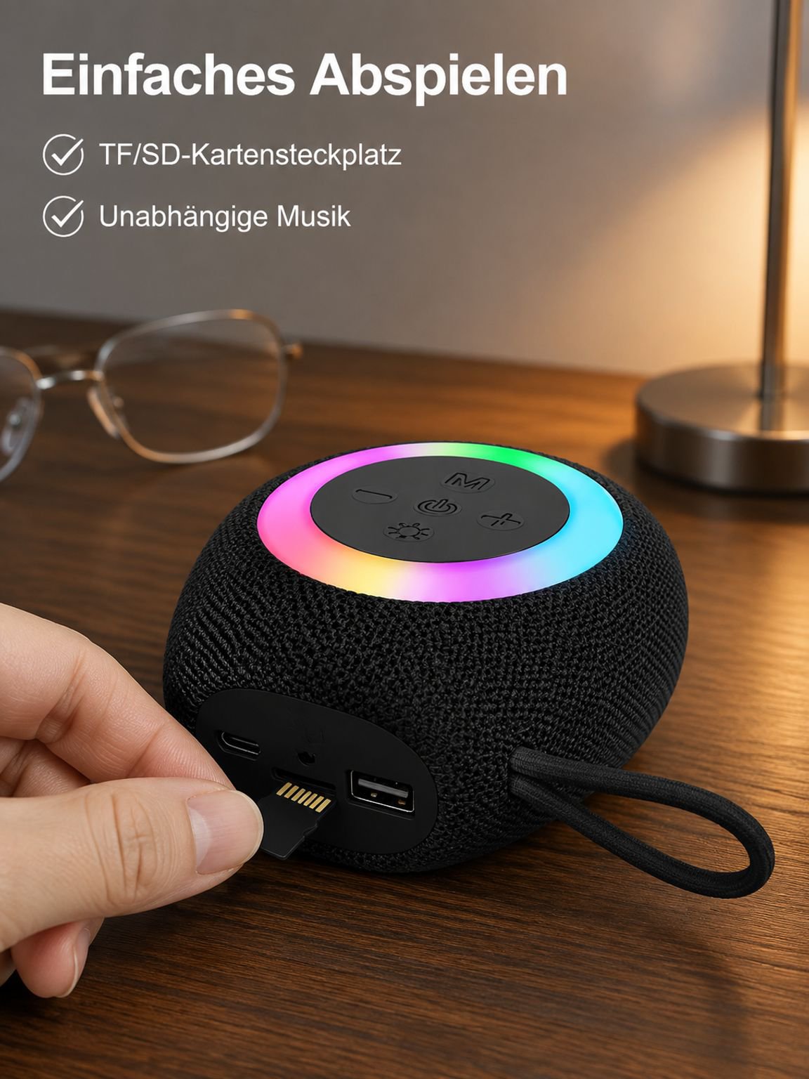Tragbarer Mini-Bluetooth-Lautsprecher mit Subwoofer, Kartensteckplatz