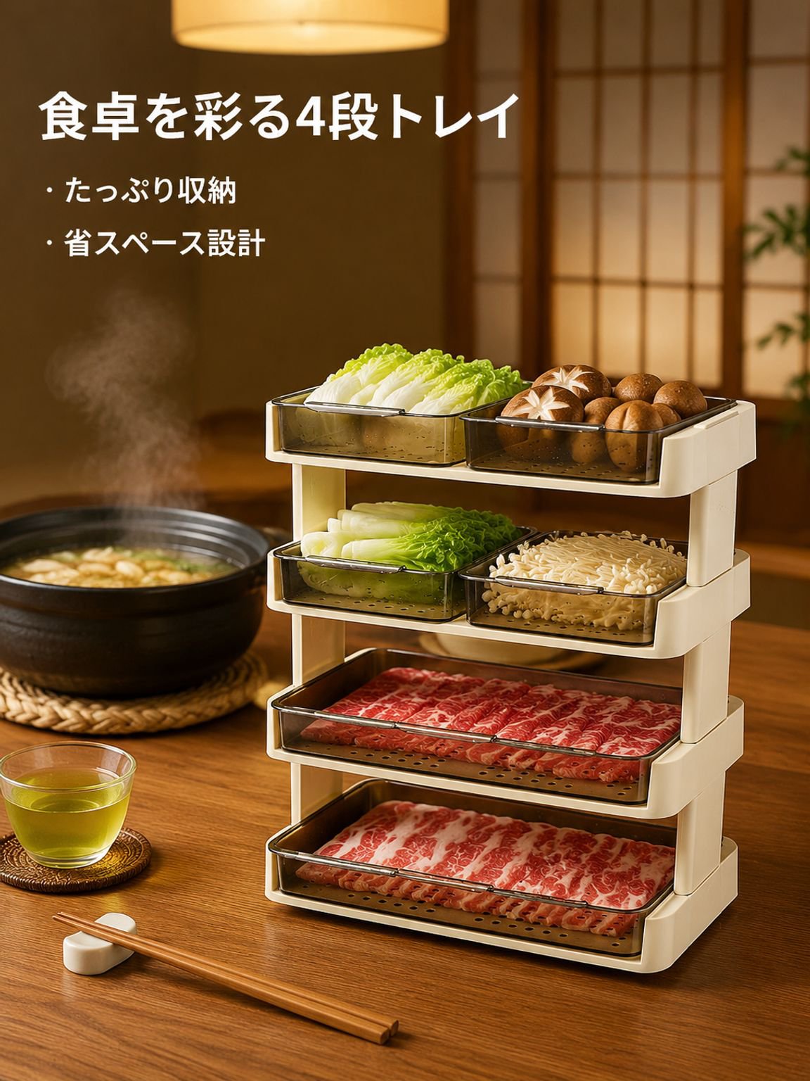 鍋料理用多段式野菜調理トレイ