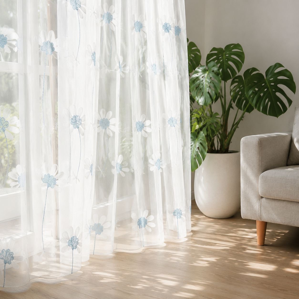 Modischer transparenter Vorhang mit Chrysanthemenstickerei