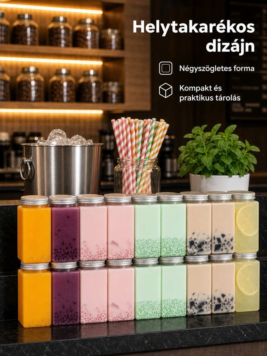 Eldobható PET téglalap alakú műanyag pohár / Téglalap alakú bubble tea pohár 500 ml