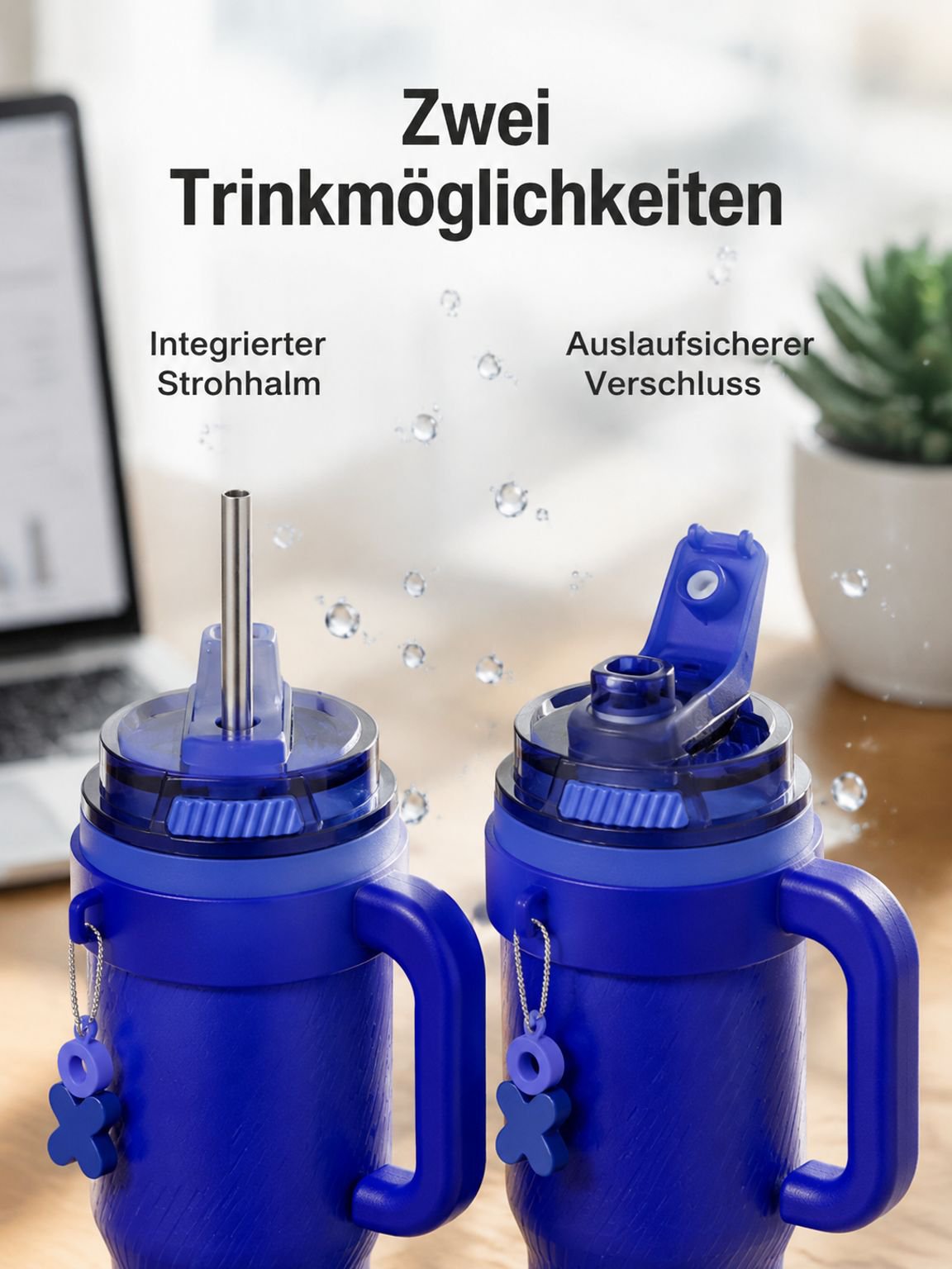 Modischer Edelstahl-Thermobecher mit Strohhalm für Heim und Büro