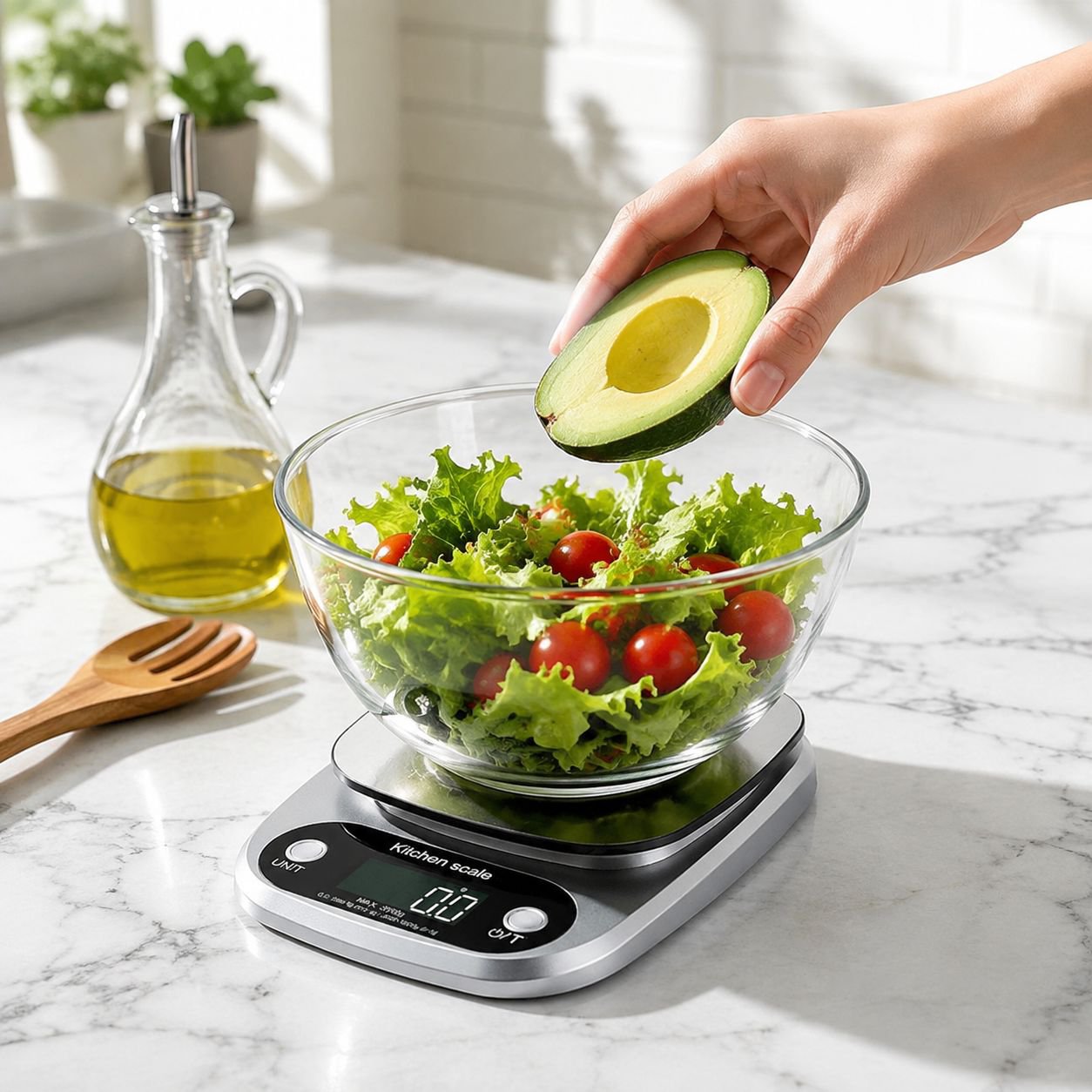 Digital display showing food weight on Home Smart Nutrition Kitchen Scale