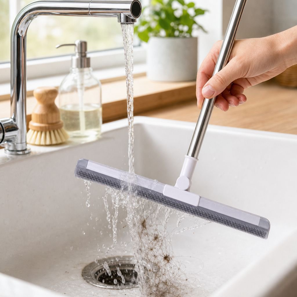 Easy-to-clean silicone broom with ergonomic handle