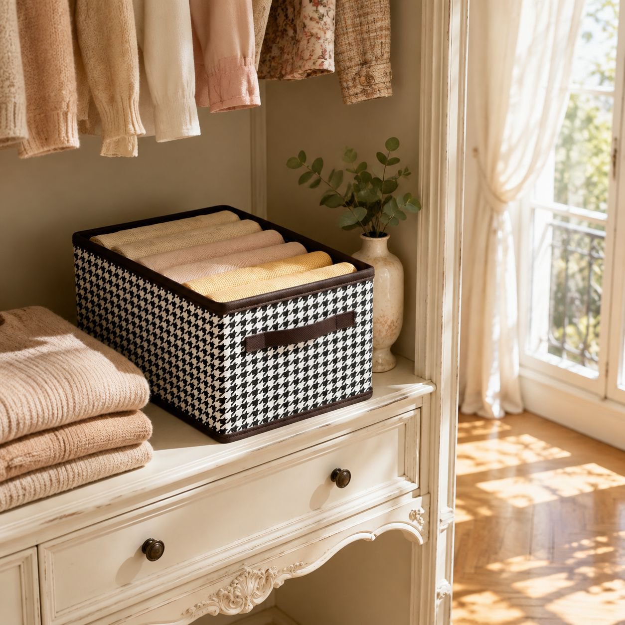 Boîte de rangement pour vêtements et linge en forme de patte d'oie, stable et empilable