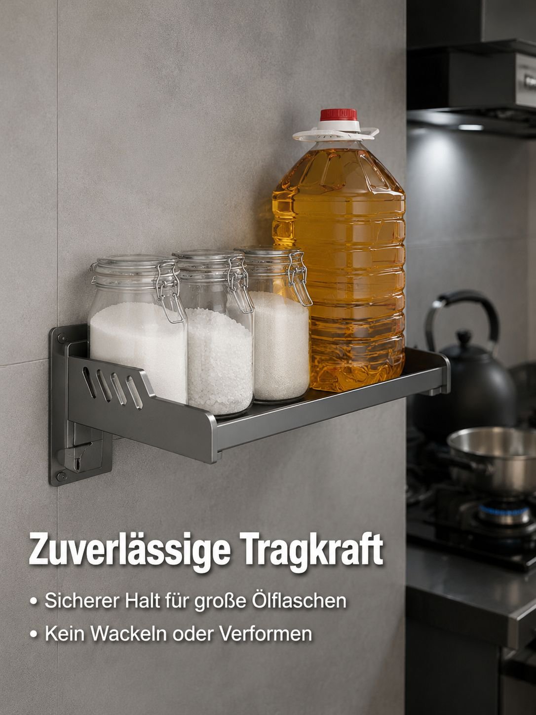 Modernes Wandregal für Gewürze und Küchenutensilien