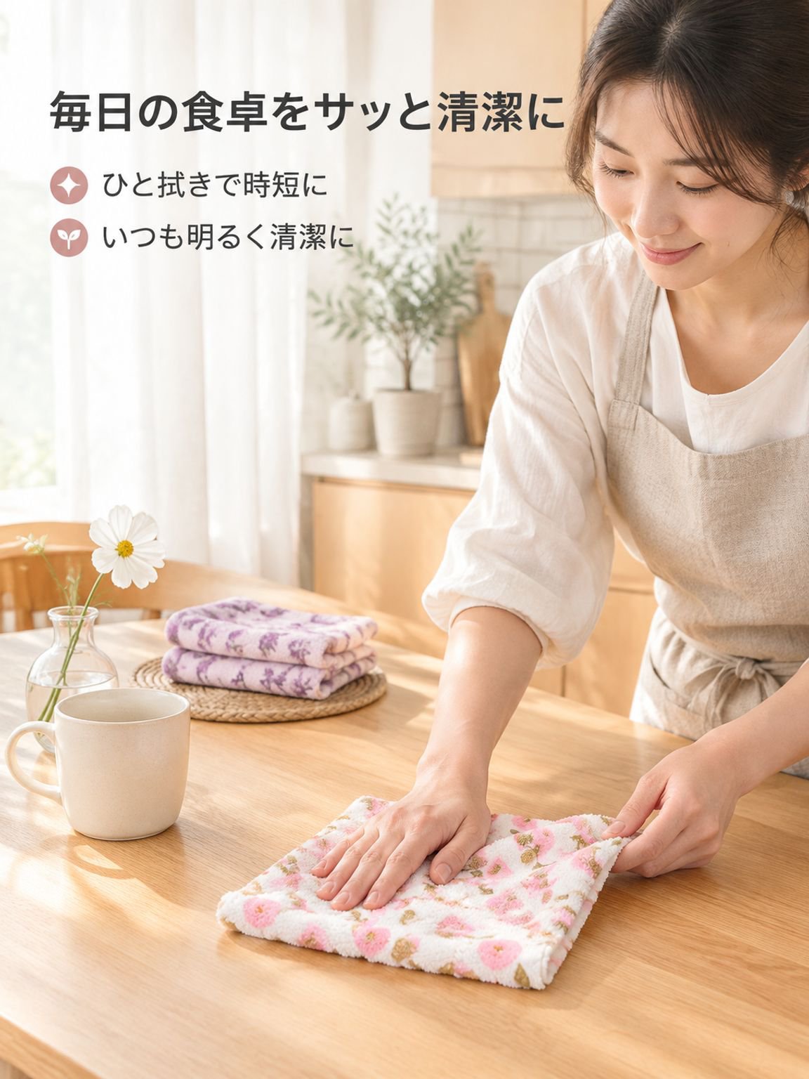 紫・ピンクの小花柄 油汚れが付きにくいキッチンクロス