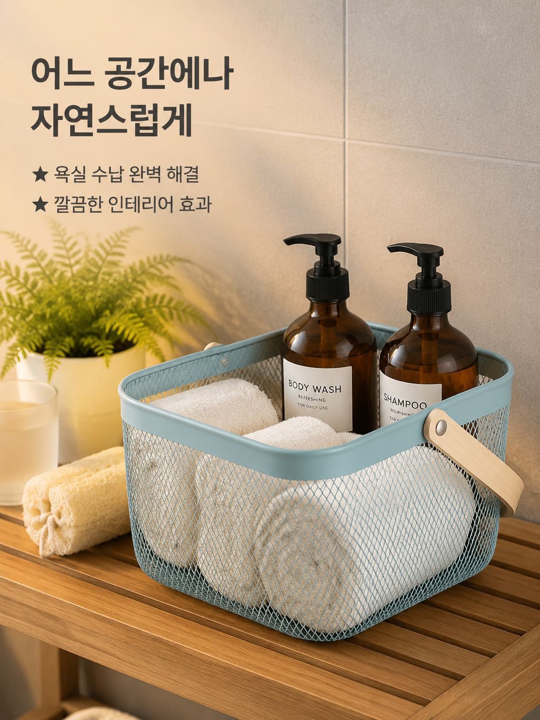 다용도 수납 철제 바구니 나무 손잡이 과일 바구니 물빠짐 바구니
