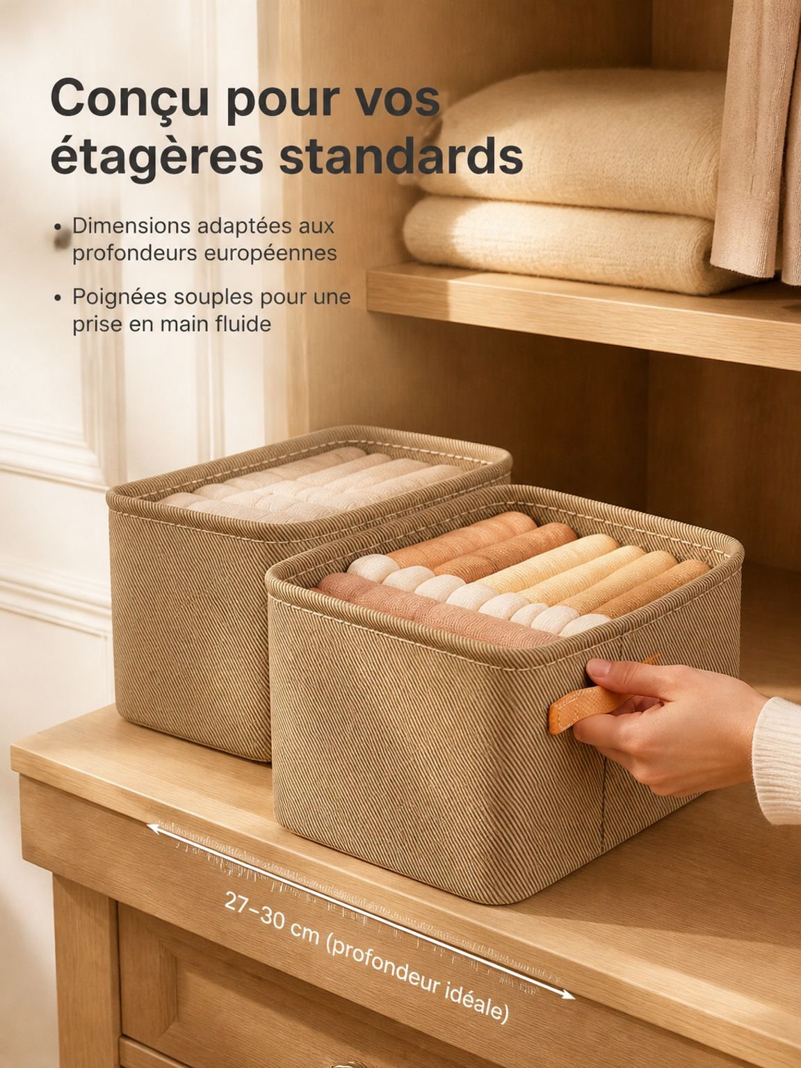Panier textile pour ranger les vêtements dans une armoire