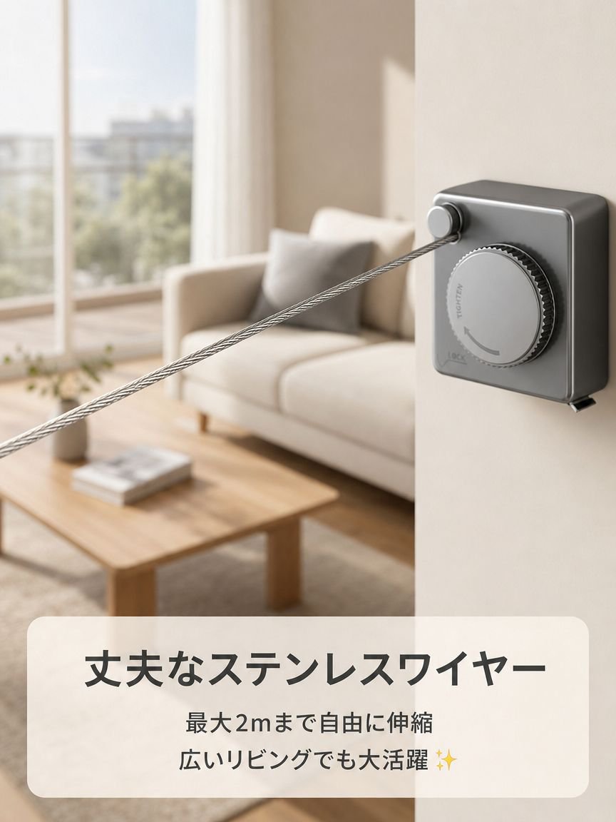 省スペースで使える物干しロープの使い方例