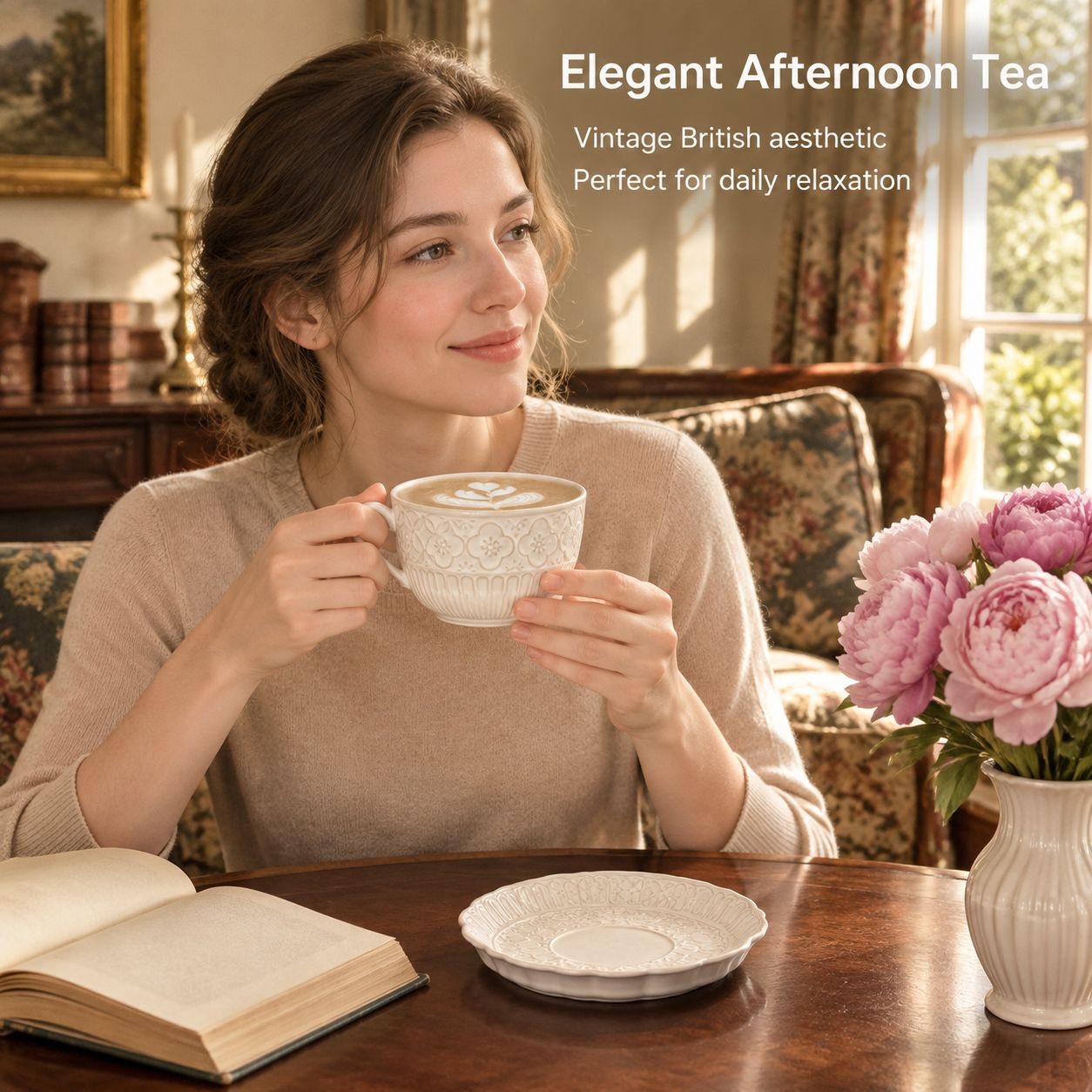 French-style embossed coffee cup and saucer set
