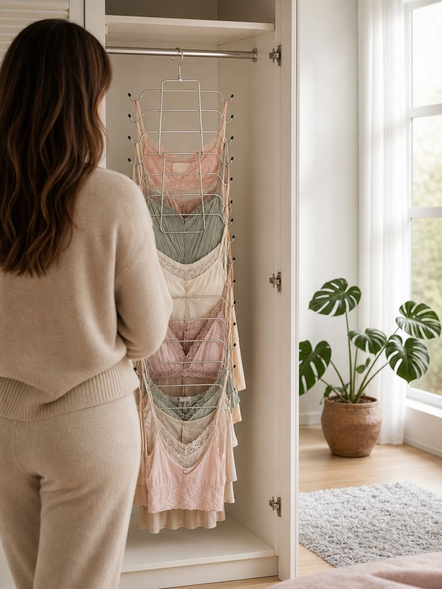 Foldable multi-layer suspender vest hanger for closet organization