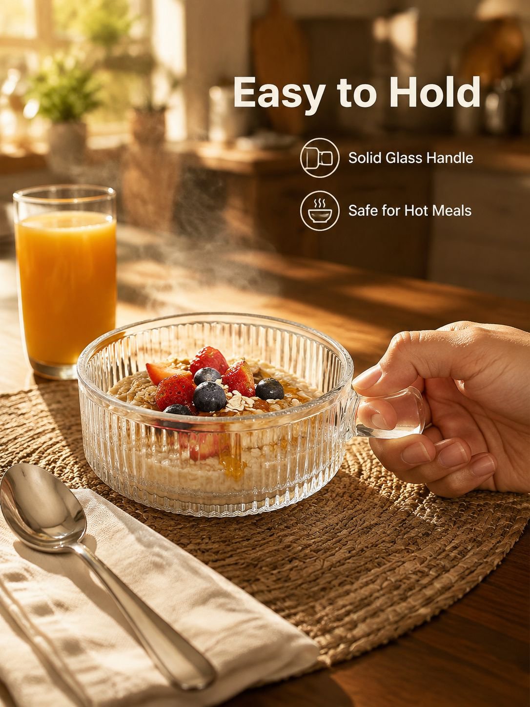 Home Glass Handle Salad Bowl