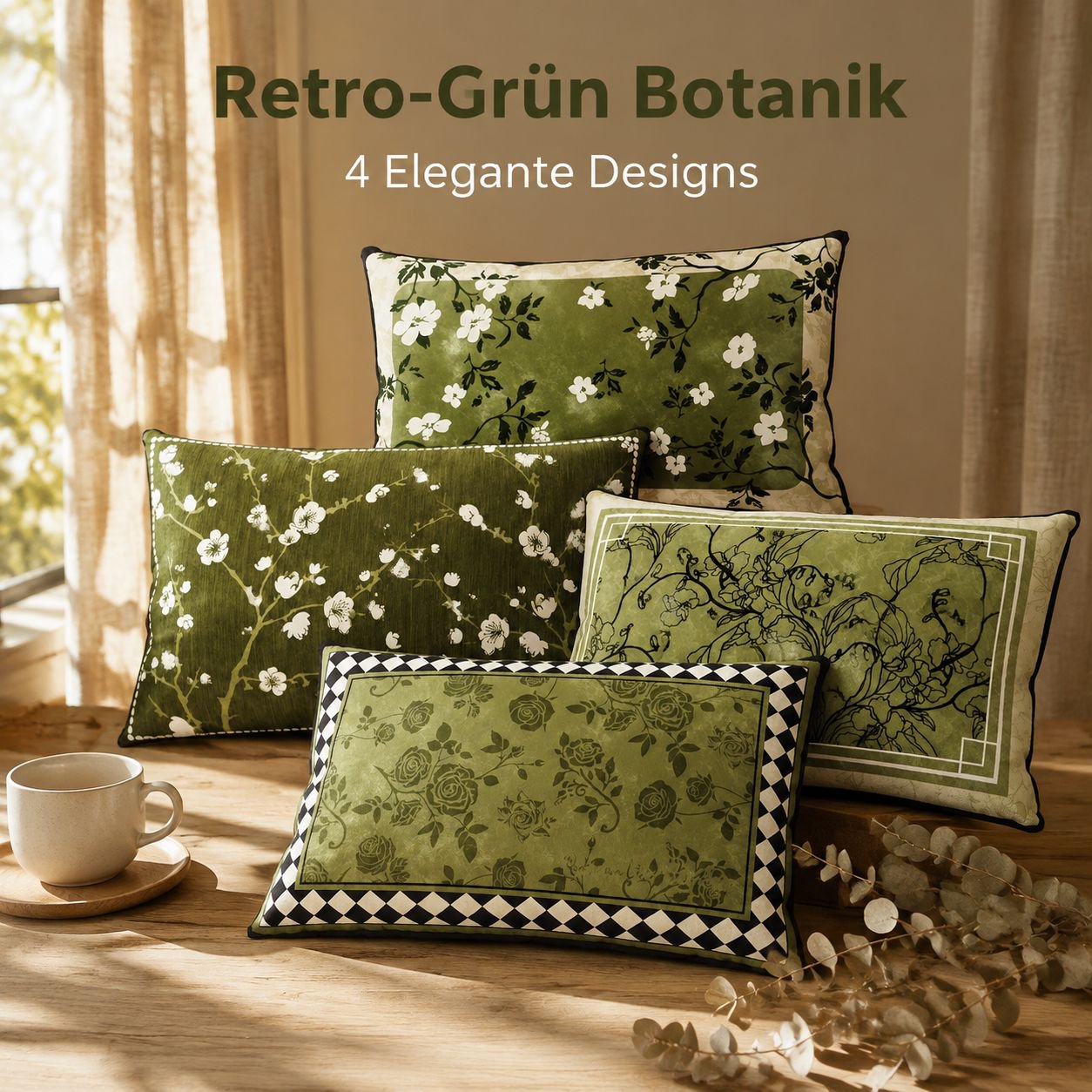 Rechteckiges Retro-Kissen in Hellgrün