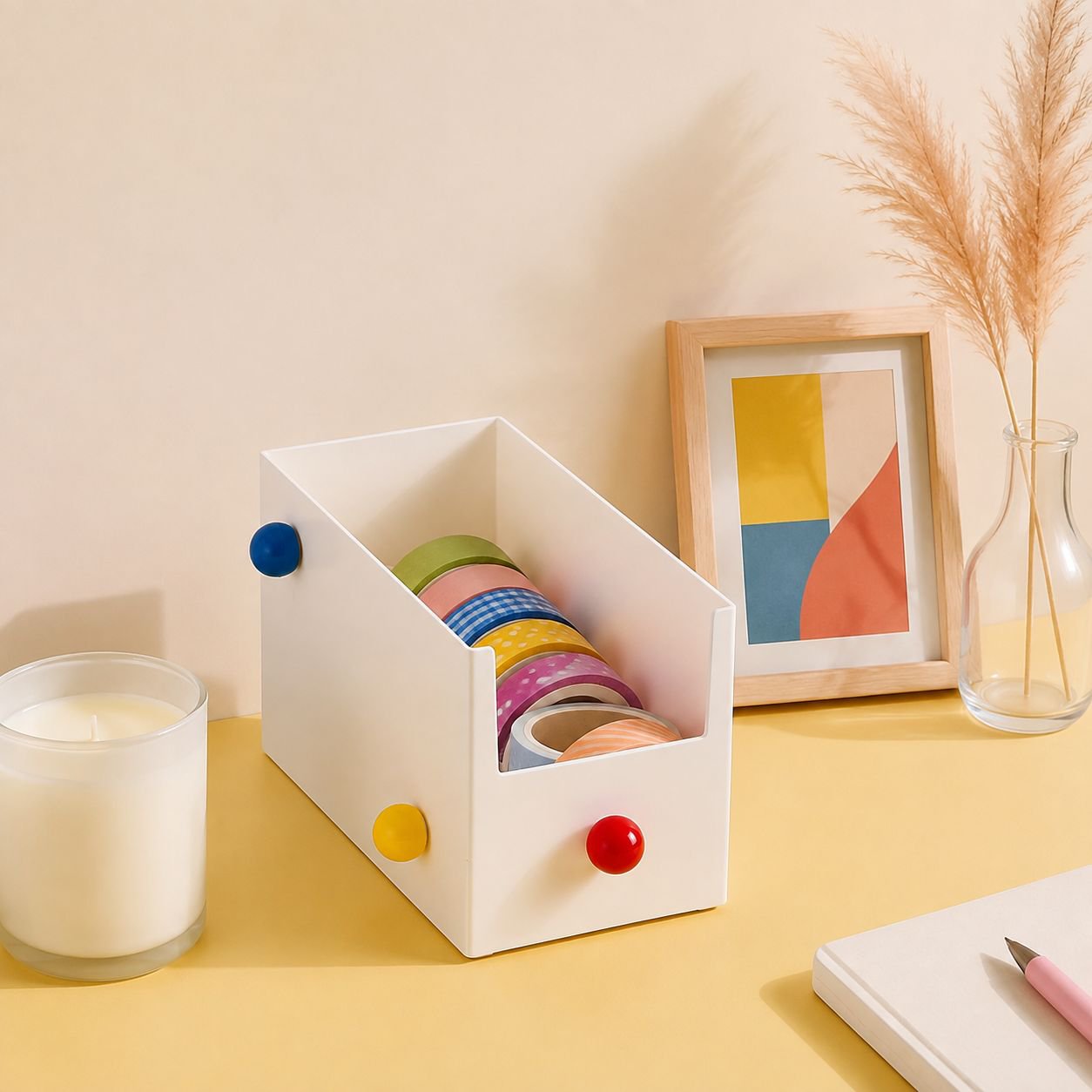 Vibrant dopamine color desktop organizer with stationery