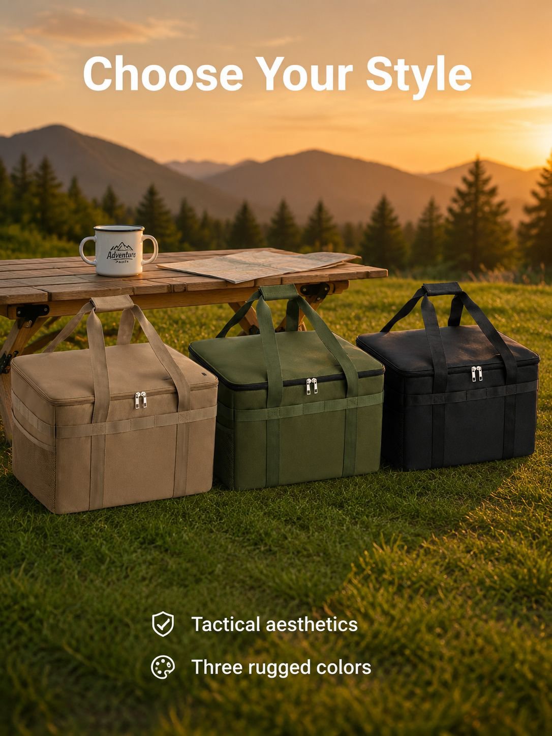 Camping gear neatly arranged in storage box