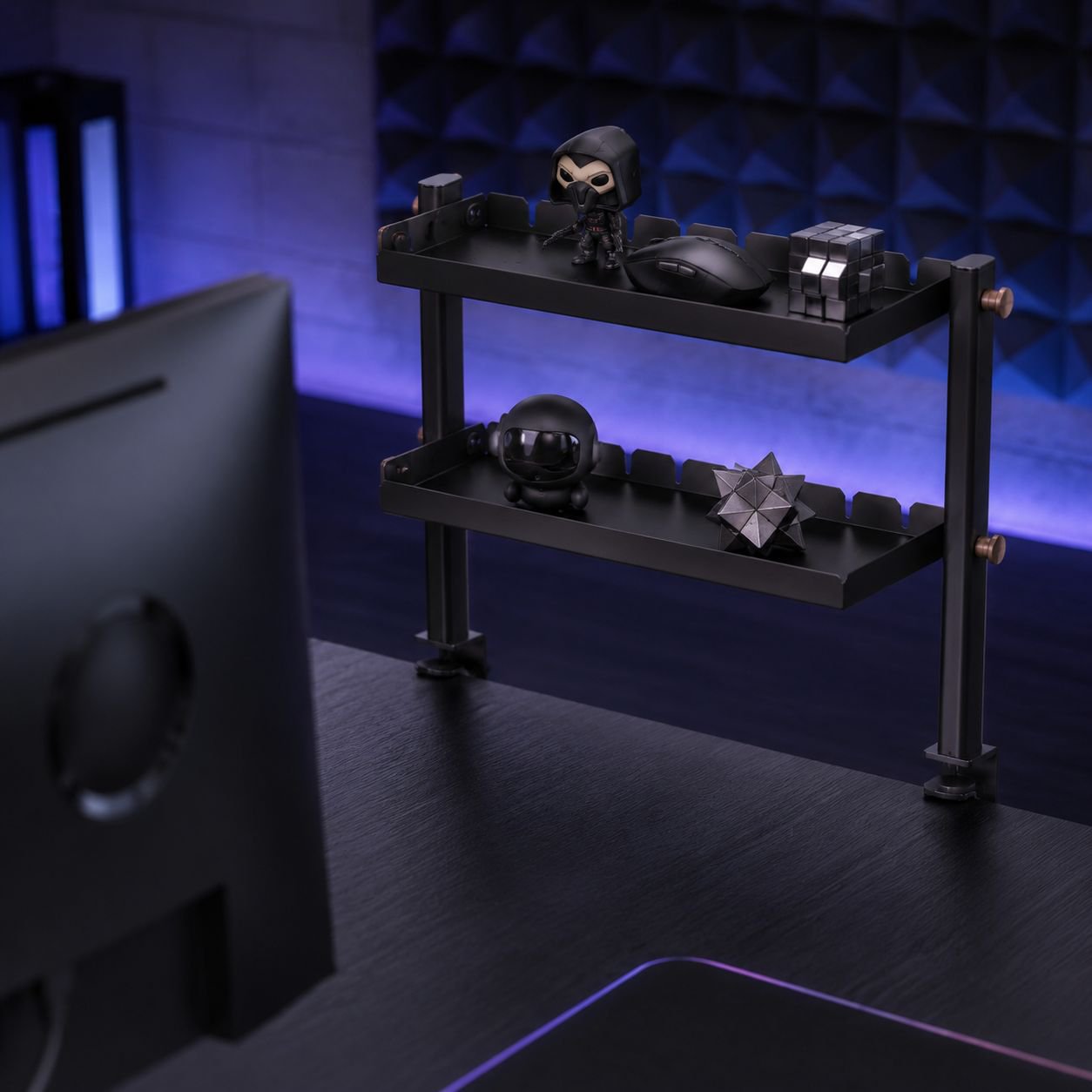 Clip-on double-layer desktop storage rack for workspace organization