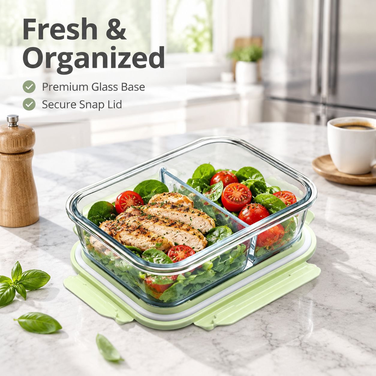 Microwave Safe Glass Bento Lunch Box with Divided Compartments and Lid