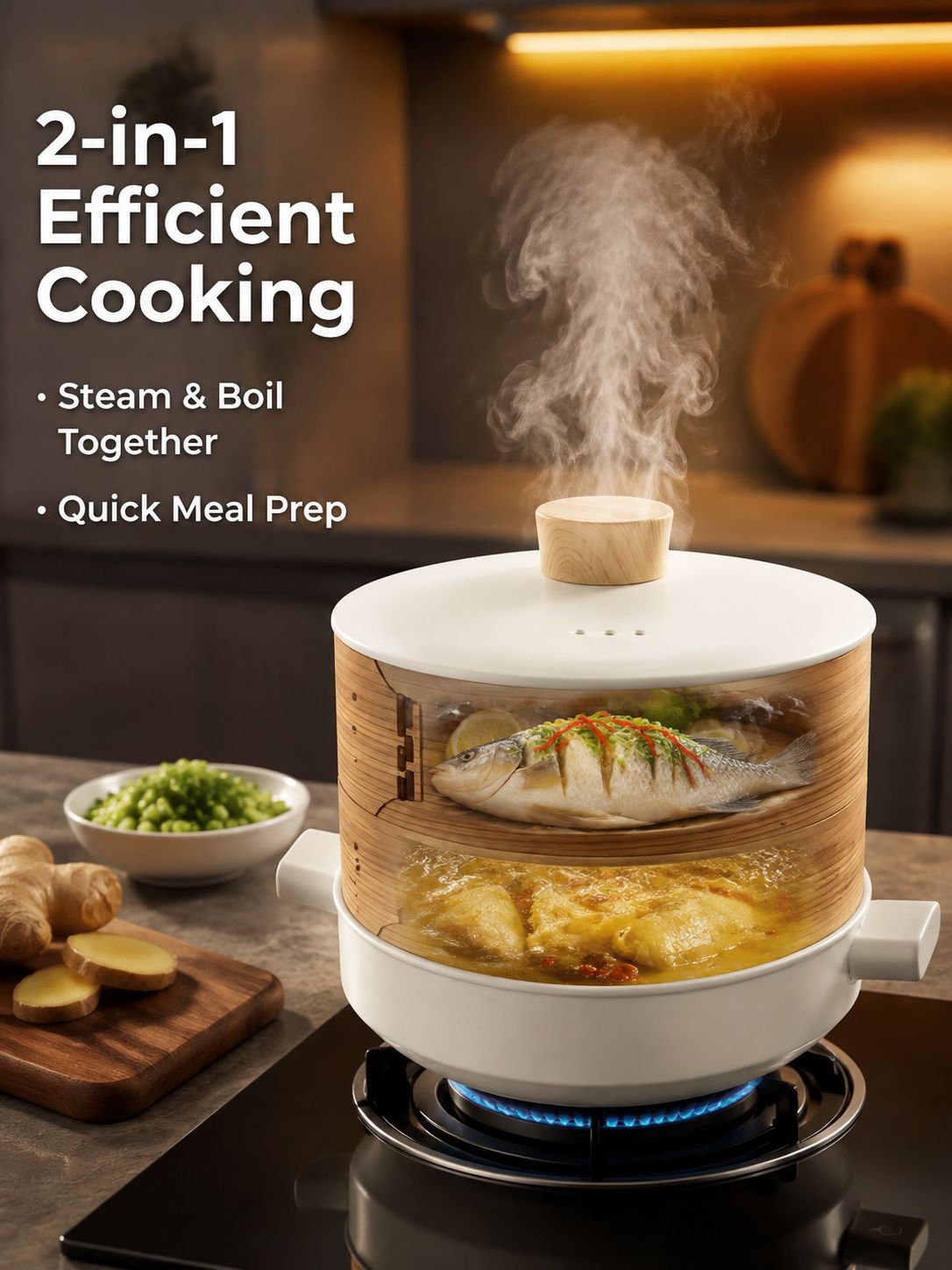 2-in-1 Ceramic Pot with Steamer Basket