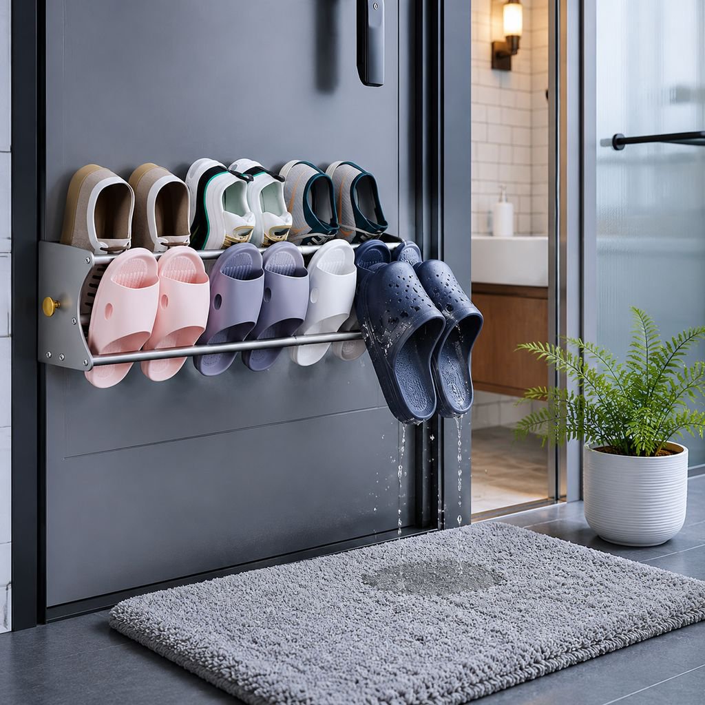 Easy installation magnetic slipper rack for bathroom