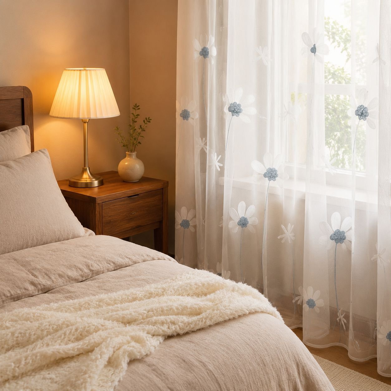 Modischer transparenter Vorhang mit Chrysanthemenstickerei