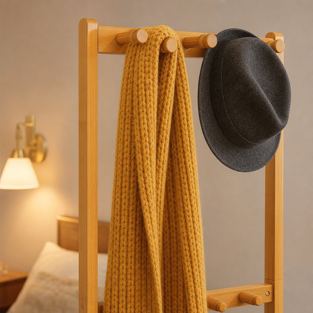 Space-saving bedside floor rack for clothes and accessories