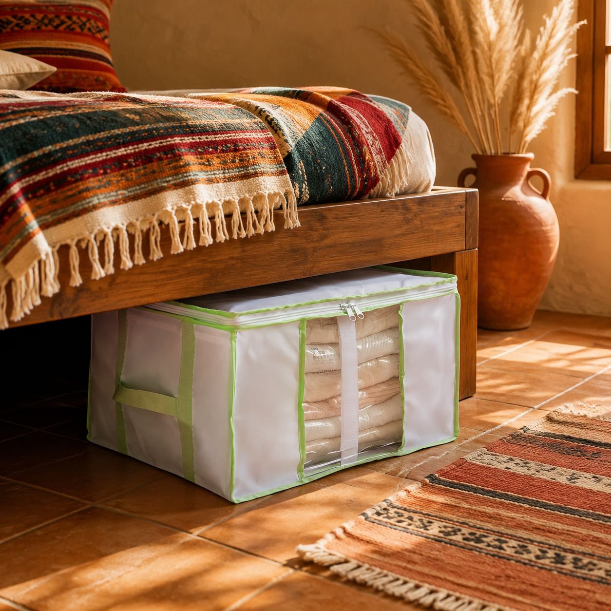 Caja de almacenamiento bajo la cama, compresión al vacío, tela Oxford, antipolvo