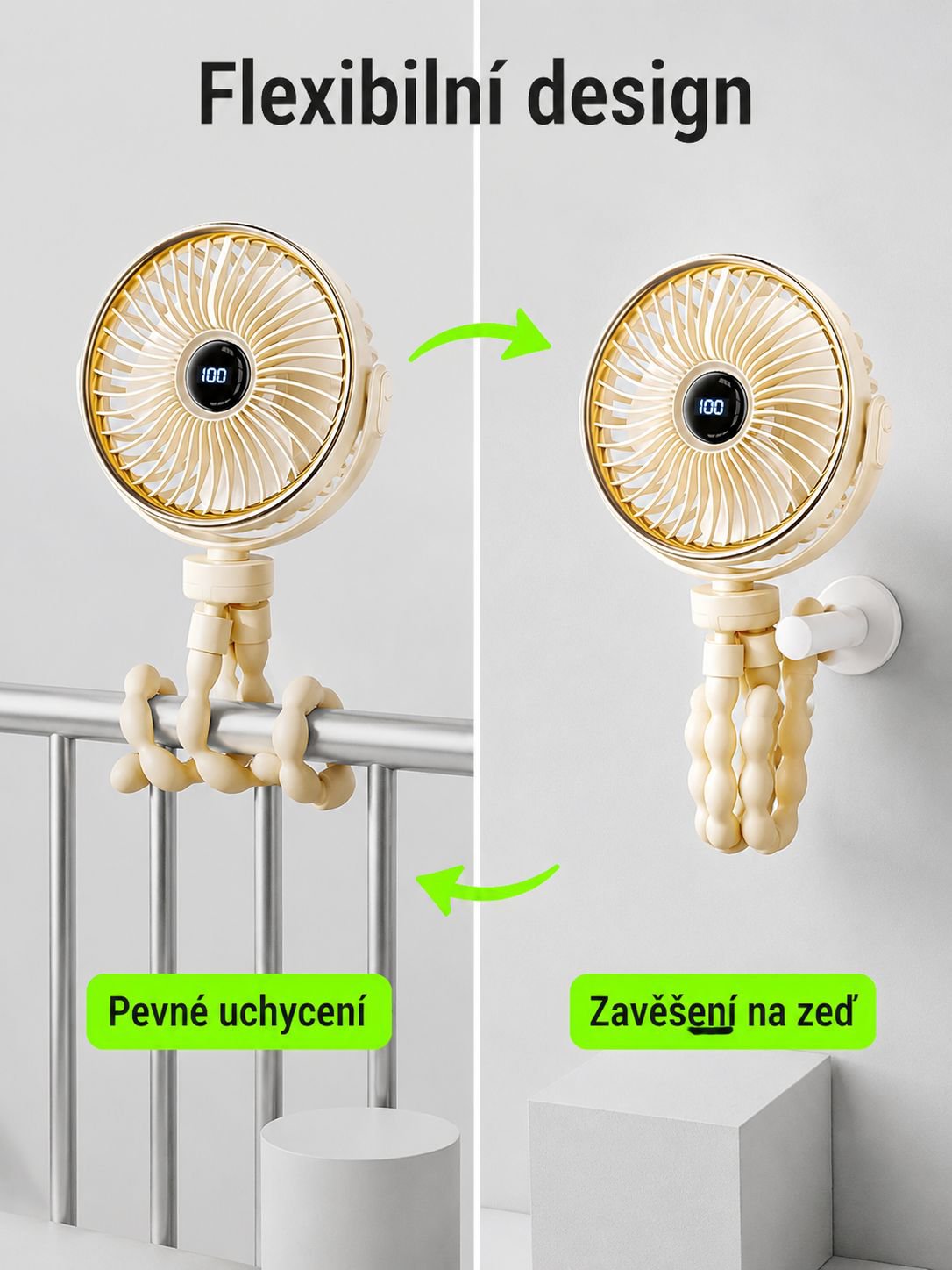 Snadno přenosný dobíjecí ventilátor chobotnice