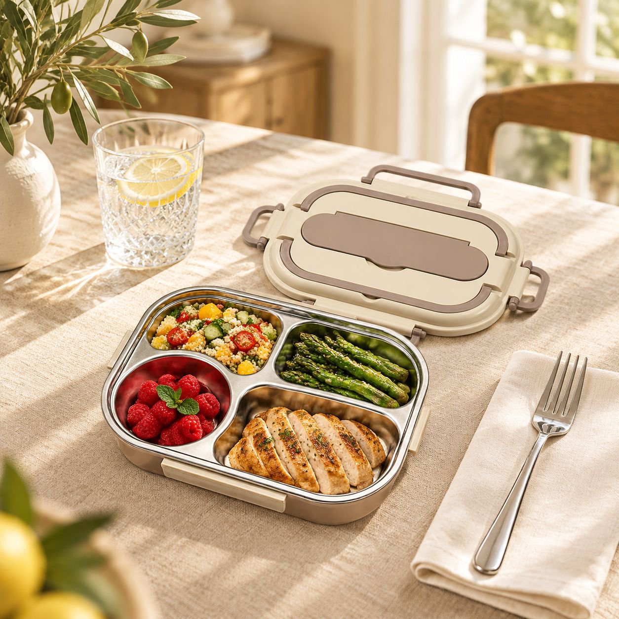 Boîte Déjeuner Isotherme Inox Compartimentée Micro-ondable Bento Enfant Adulte