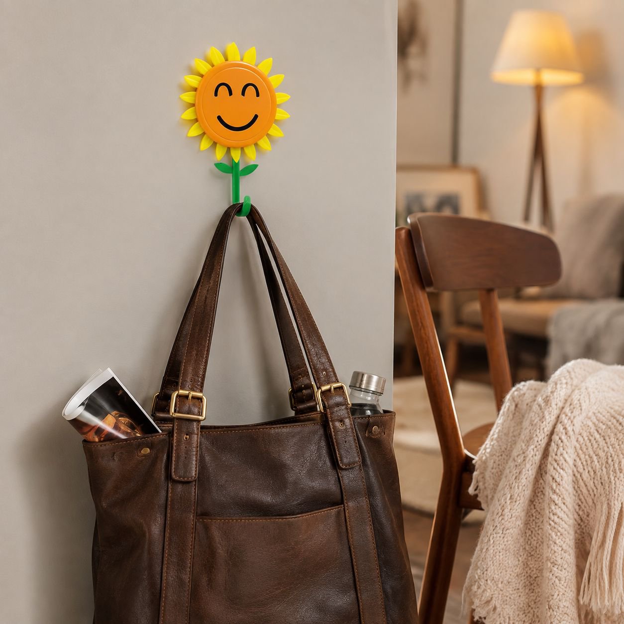 Sunflower No-Drill Self-Adhesive Retractable Hook for Office and Bedside