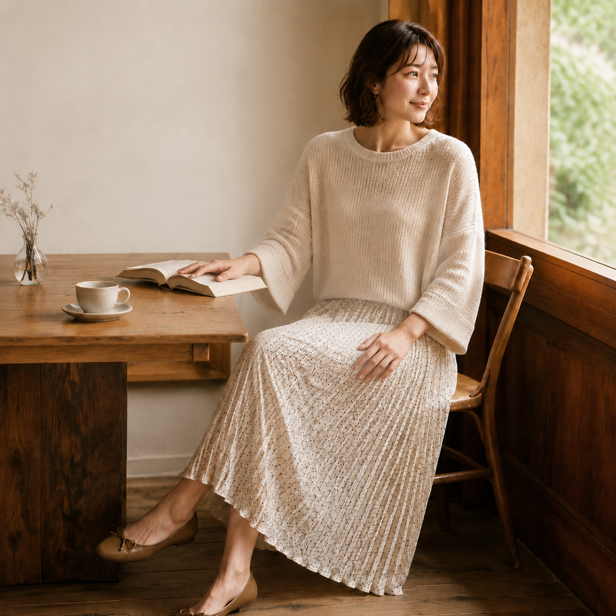夏用ドット柄ハイウエストスカート女性用