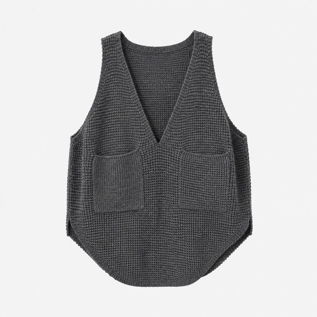 Autumn/winter women's wafu pocket knit vest, simple deep V-neck sweater vest outerwear