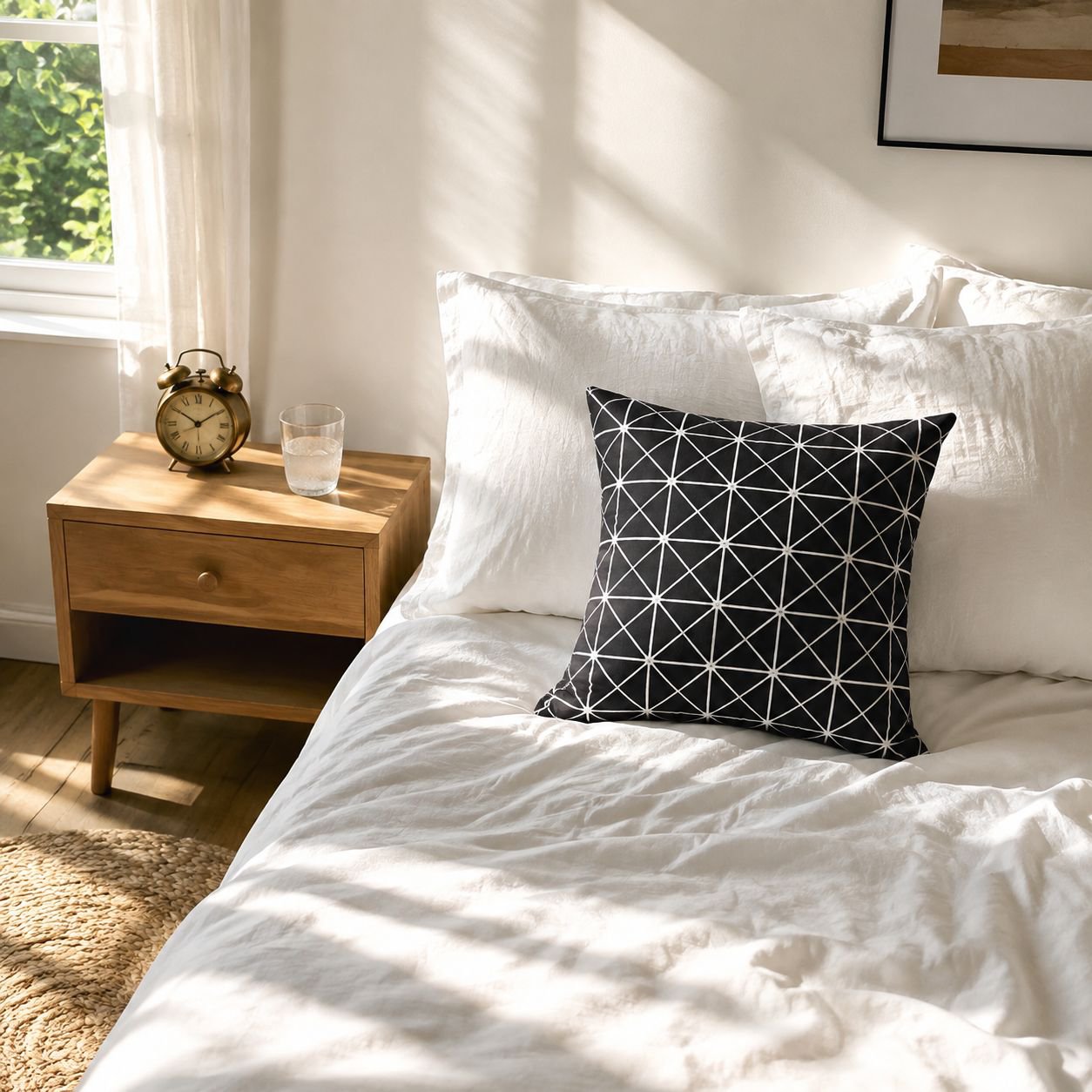 Geometric Black and White Cushion