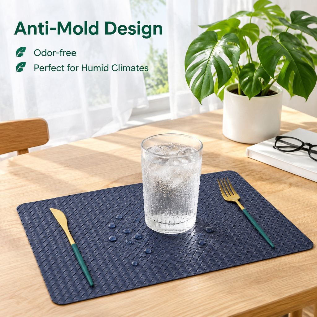 Square Double-Sided PU Leather Woven Placemat Heat Resistant Dining Table Mat for Home Hotel