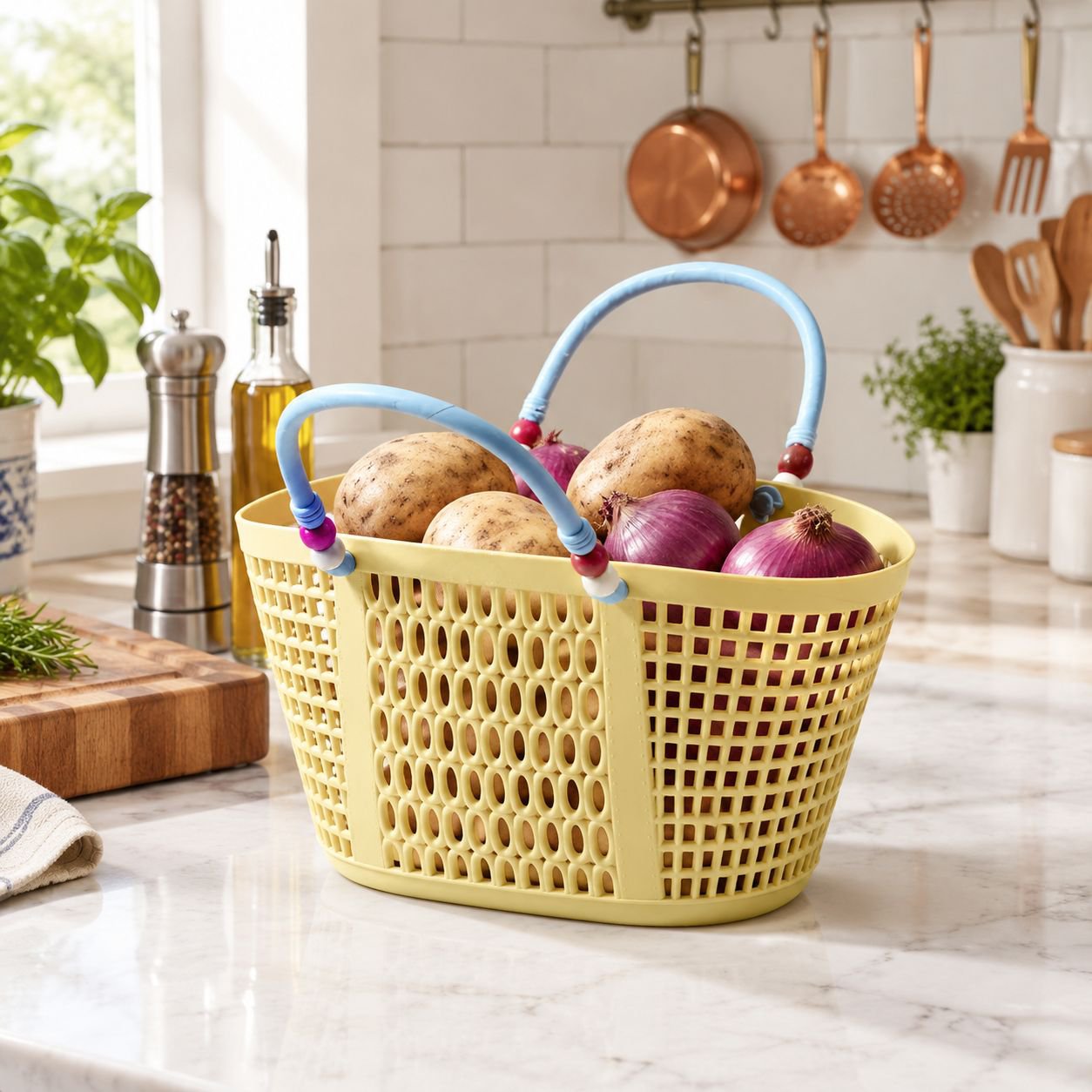 Fashionable swimming basket with ergonomic handles