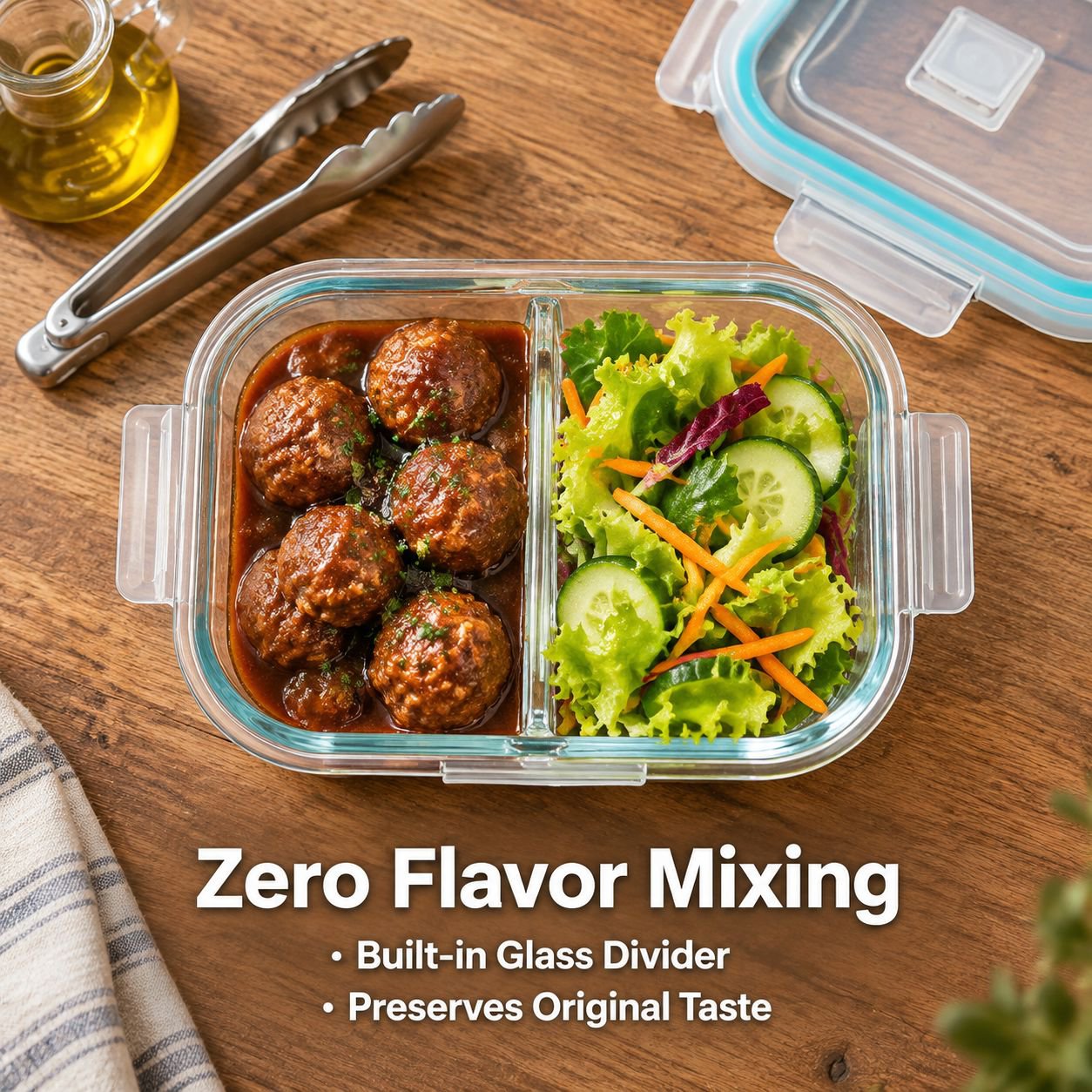 Microwave Safe Divided Glass Bento Lunch Box with Lid Food Storage Container