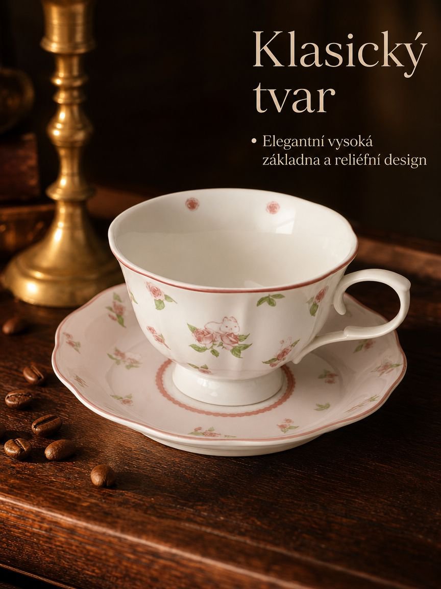Sada keramických šálků a podšálků na kávu