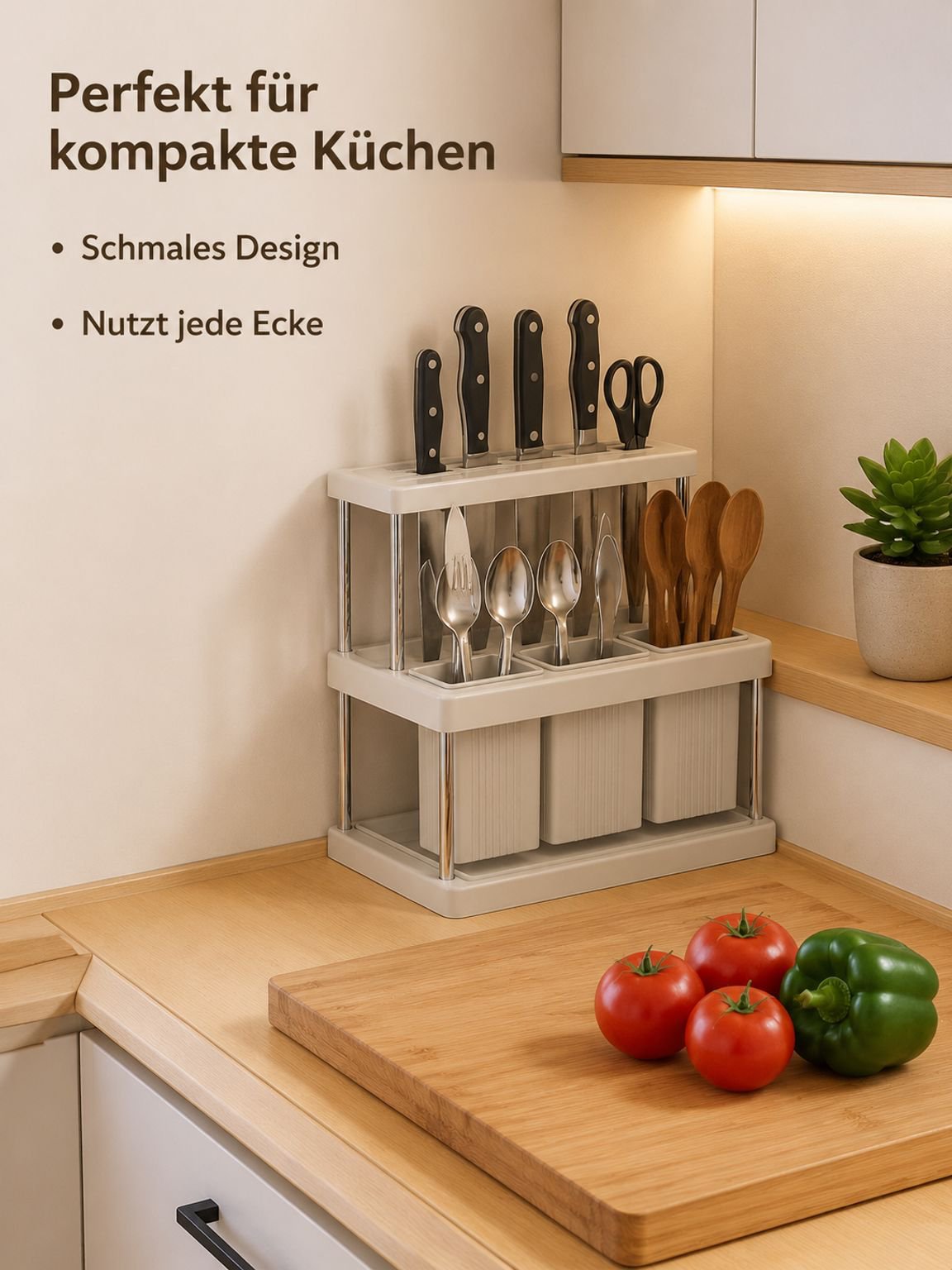 Mehrstöckiges Küchenregal mit Besteckaufbewahrung