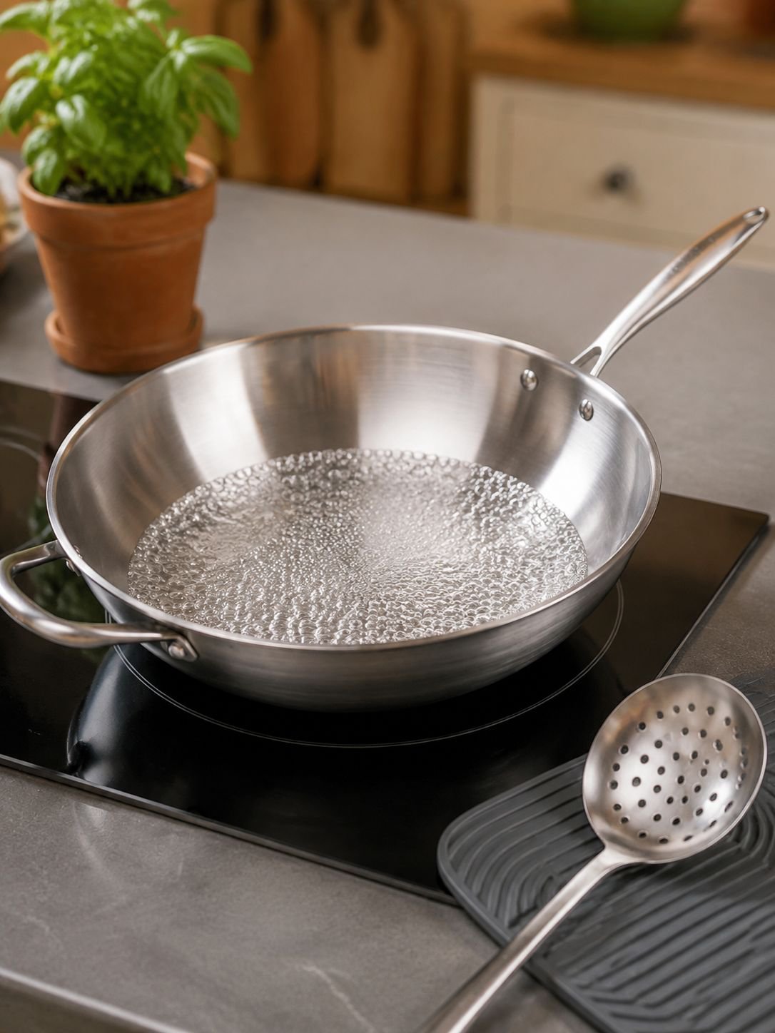 High quality 304 stainless steel pan close-up