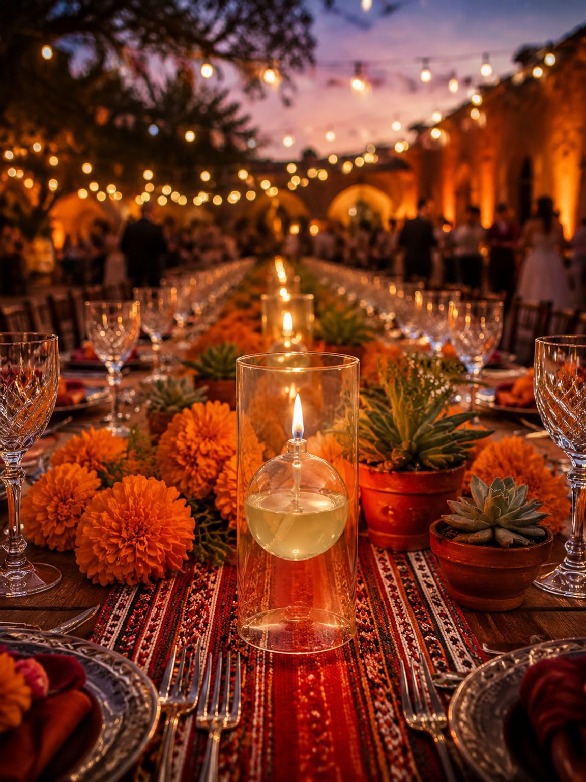 Lámparas de aceite con estilo único para decoración de mesas en bodas.