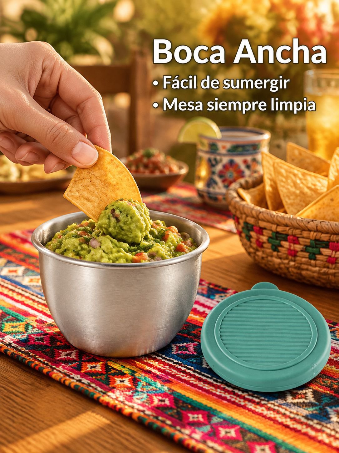 Caja de acero inoxidable para salsas para mojar