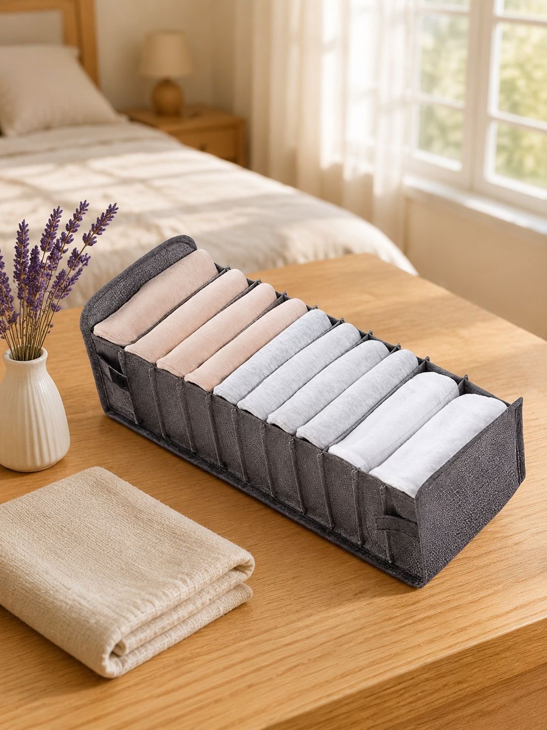 Boîte de rangement pliable pour sous-vêtements, rangement domestique en tissu