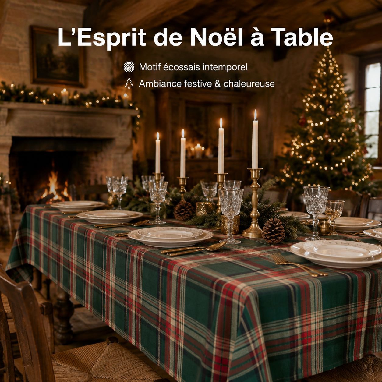 Nappe de noël à carreaux verts américains, nappe haut de gamme, pour table basse