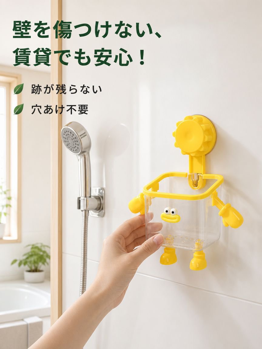 ドリル不要の吸盤式バスルーム収納ボックス