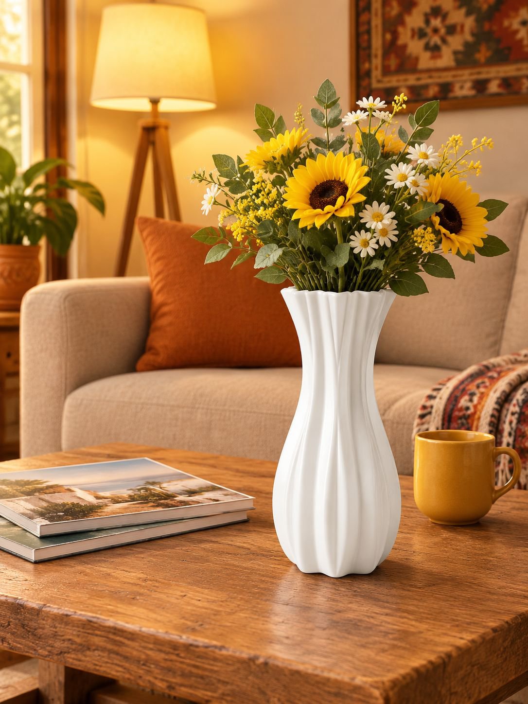 Jarrón y maceta de plástico con flores artificiales, adorno retro para el hogar